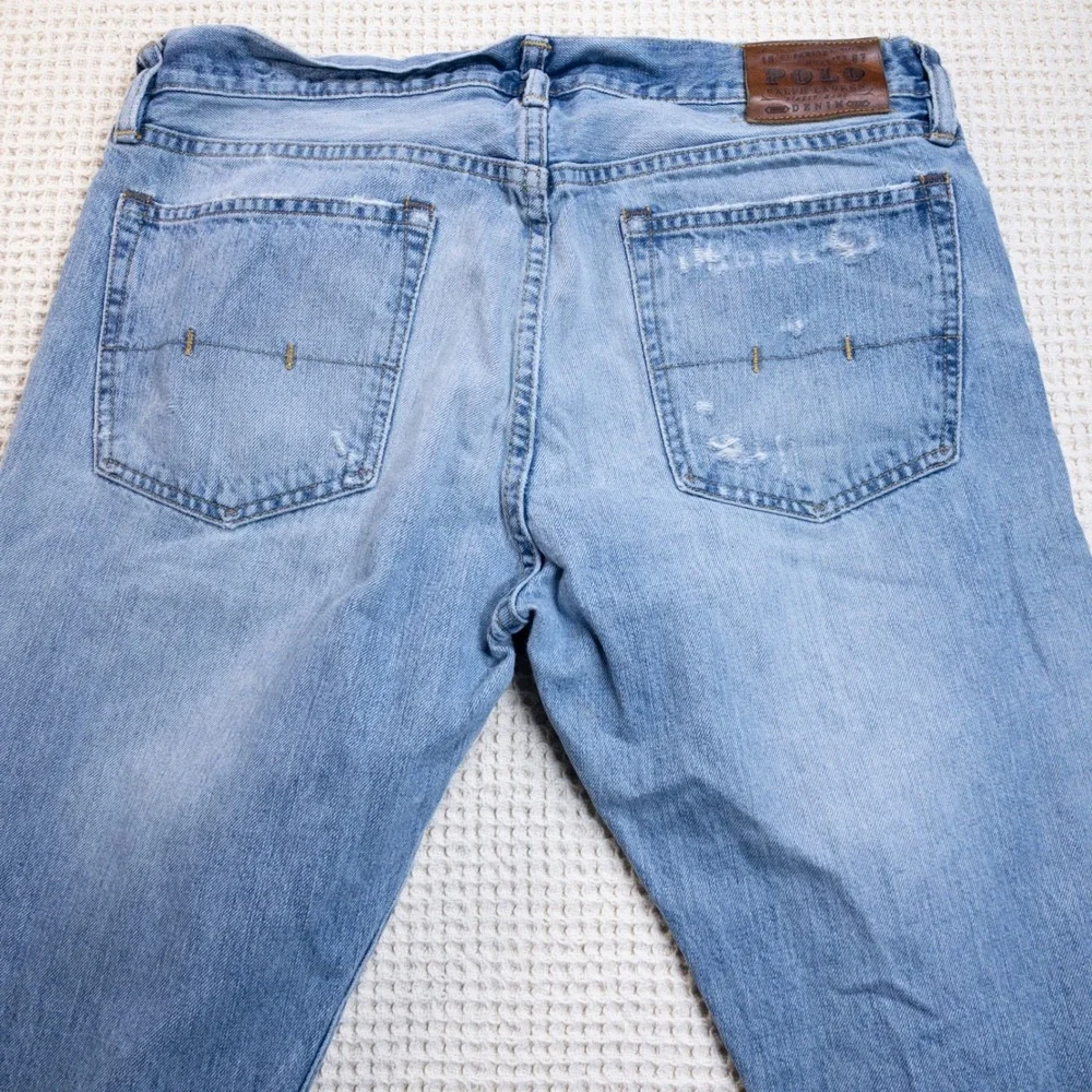 Polo Ralph Lauren Distressed Light Wash Blue Denim Jeans Mens 33x32 Straight Leg